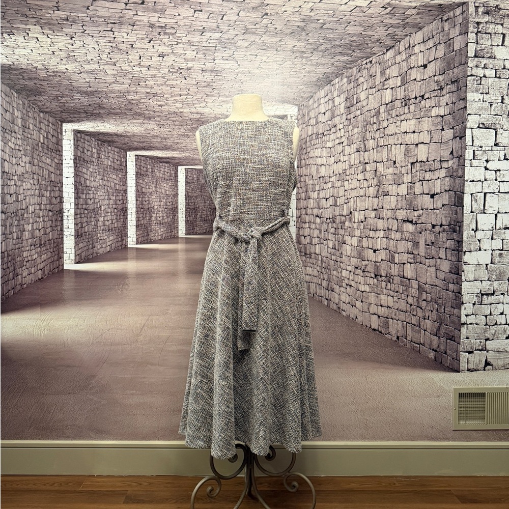 Calvin Klein Black and White Textured Midi Dress